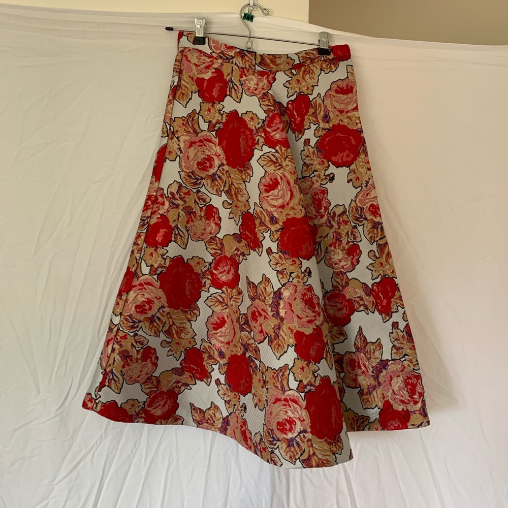 Embroidered Floral Midi Skirt
